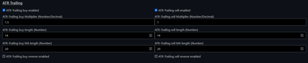 ATR-Trailing Settings page