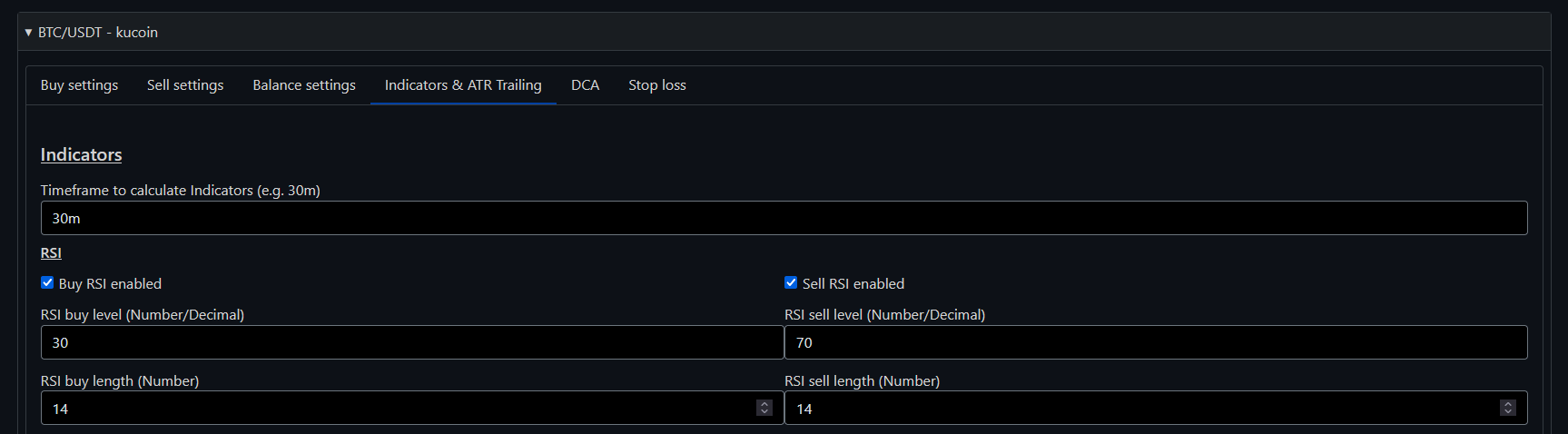 Confirming Indicators Settings